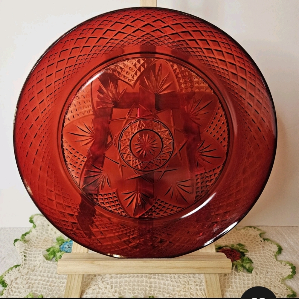 Vintage Cristal D'Arques-Durand France Ruby Red Glass 10" Dinner Plates
